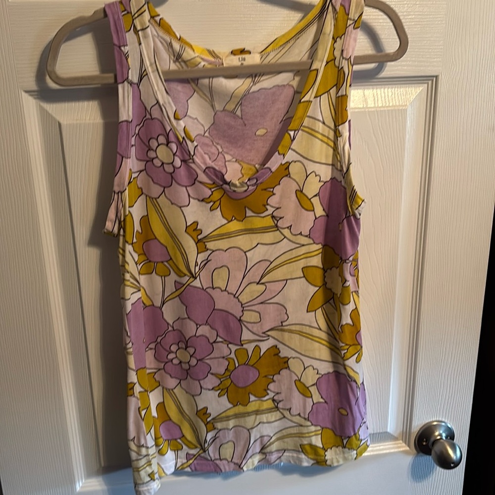 Anthropologie Floral Sleeveless Top in Purple and Yellow
